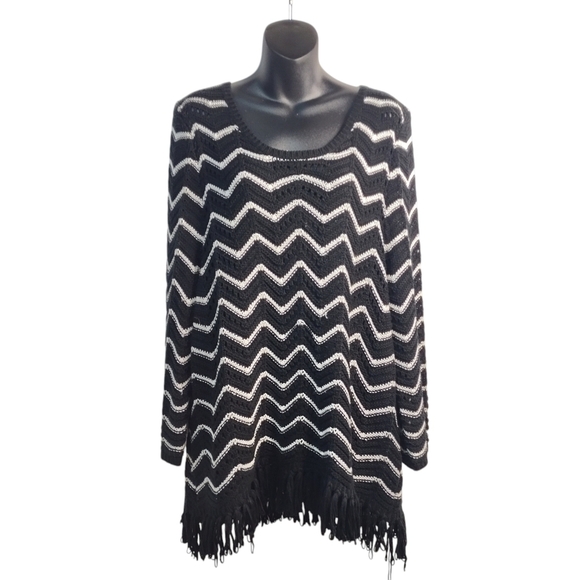 Ruby Rd. Sweater Women's Black White Fringed knit Sweater Size 2X - Picture 1 of 9